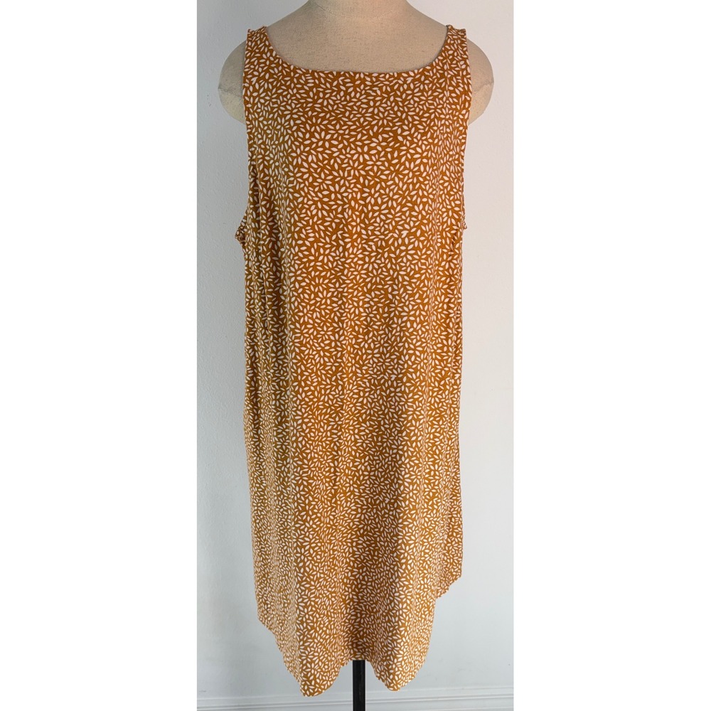Ava & Viv Linen Blend Shift Dress Boho Golden Yellow Floral Speckled Pockets XXL - Picture 3 of 9